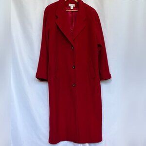Lands' End Women's 100% Camel Hair Red Long Coat Size 14 EUC